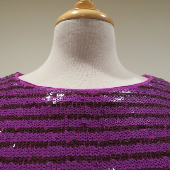 Women XXS Purple Sequins T-Shirt Top J.Crew Short Sleeve Crew Neck Sparkly Fun - Picture 3 of 11